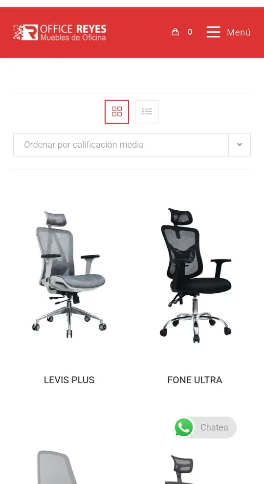 Listado de productos de la tienda en línea de Office Reyes en móvil