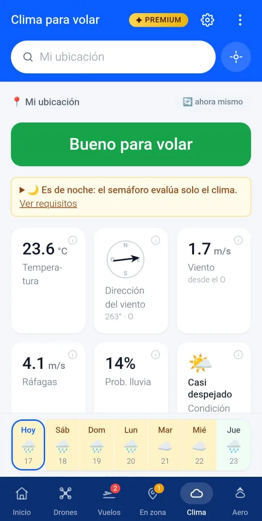 Semáforo de clima para volar con condiciones en tiempo real